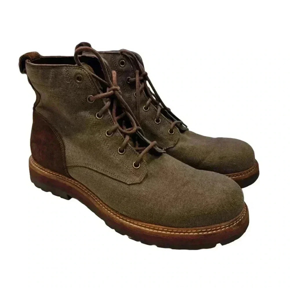 UGG Australia Mens HUNTLEY CANVAS LEATHER GRIZZLY TALL Lace Up Boots NEW Size 12 - Picture 1 of 13